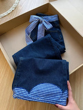 Blue Plaid Patchwork Wide Leg Denim Jeans